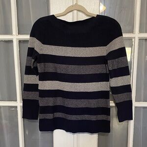 Market & Spruce Boat Neck Navy Striped Sweater